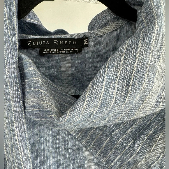 Rujeta Sheth  chambray duster dress with large shawl collar medium pockets - Picture 6 of 6